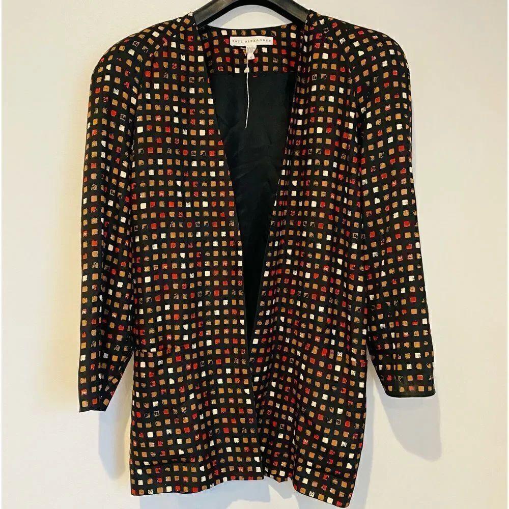 Paul Alexander Vintage Geometric Open Wool Silk Oversized Blazer Size 12